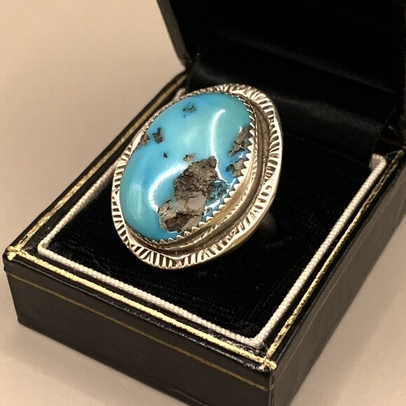 Navajo Native American Indian Made Kingsman Turquoise Sterling Silver Ring 6.5 - Picture 2 of 16